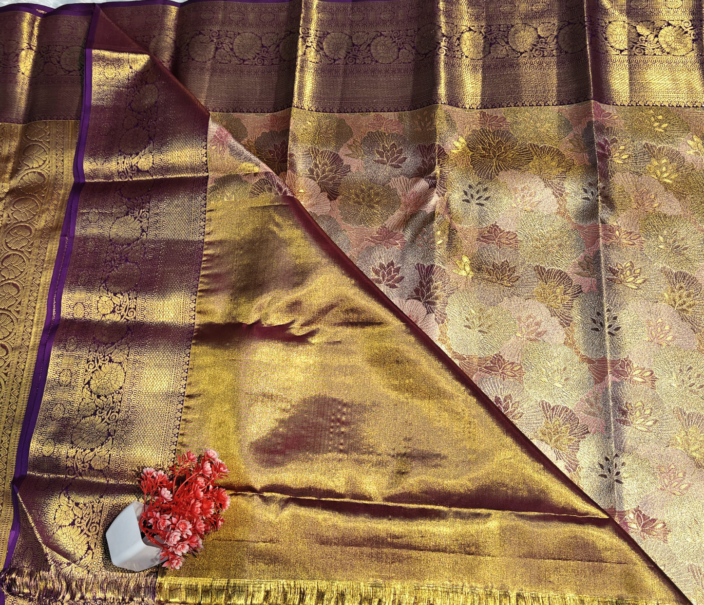 Elegant Peach Tissue Bridal Silk Saree