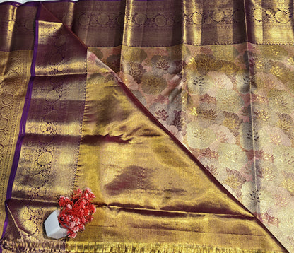 Elegant Peach Tissue Bridal Silk Saree