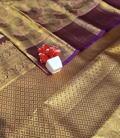 Elegant Peach Tissue Bridal Silk Saree