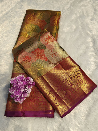 Gold & Multi-Colour Tissue Bridal Silk Saree