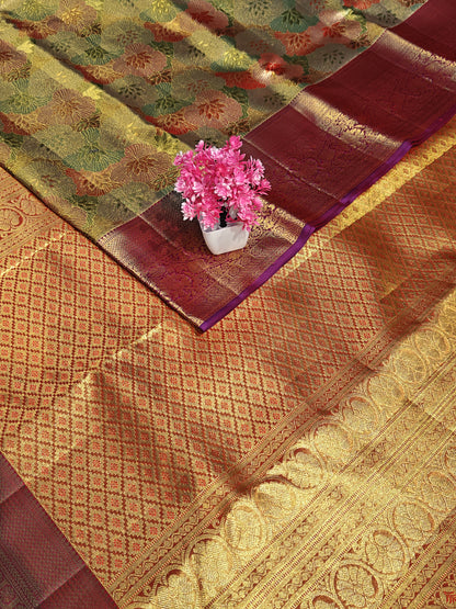 Gold & Multi-Colour Tissue Bridal Silk Saree