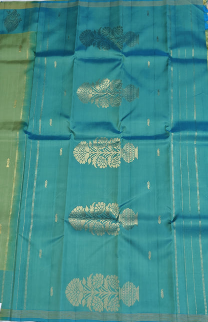 Pista Green with Sky blue Pure Silk Saree