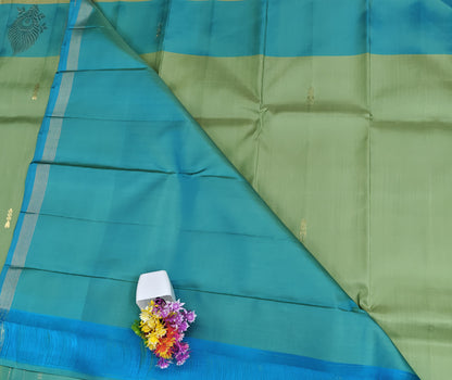 Pista Green with Sky blue Pure Silk Saree
