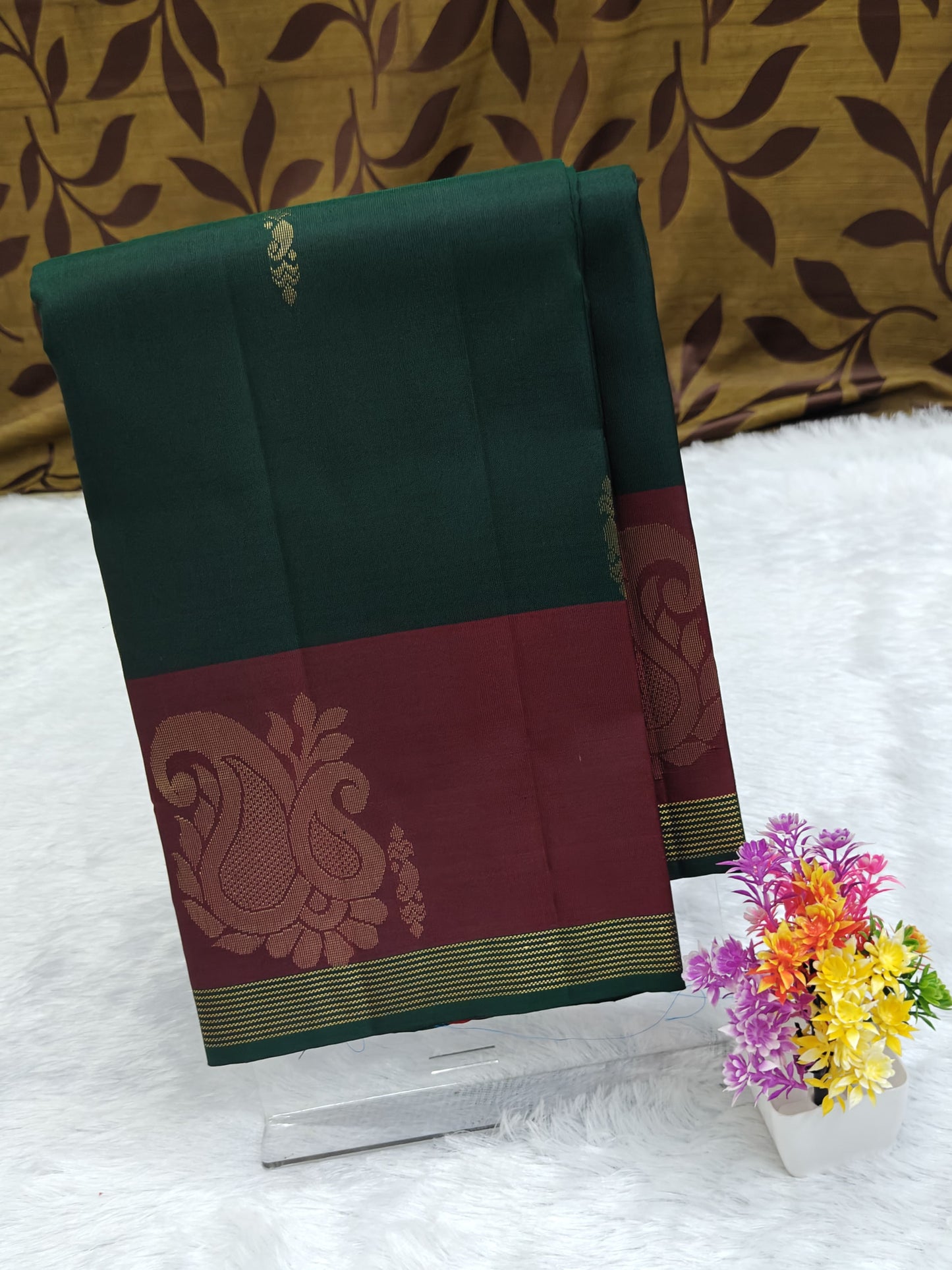 Dark Green & Maroon Pure Silk Saree