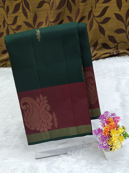 Dark Green & Maroon Pure Silk Saree