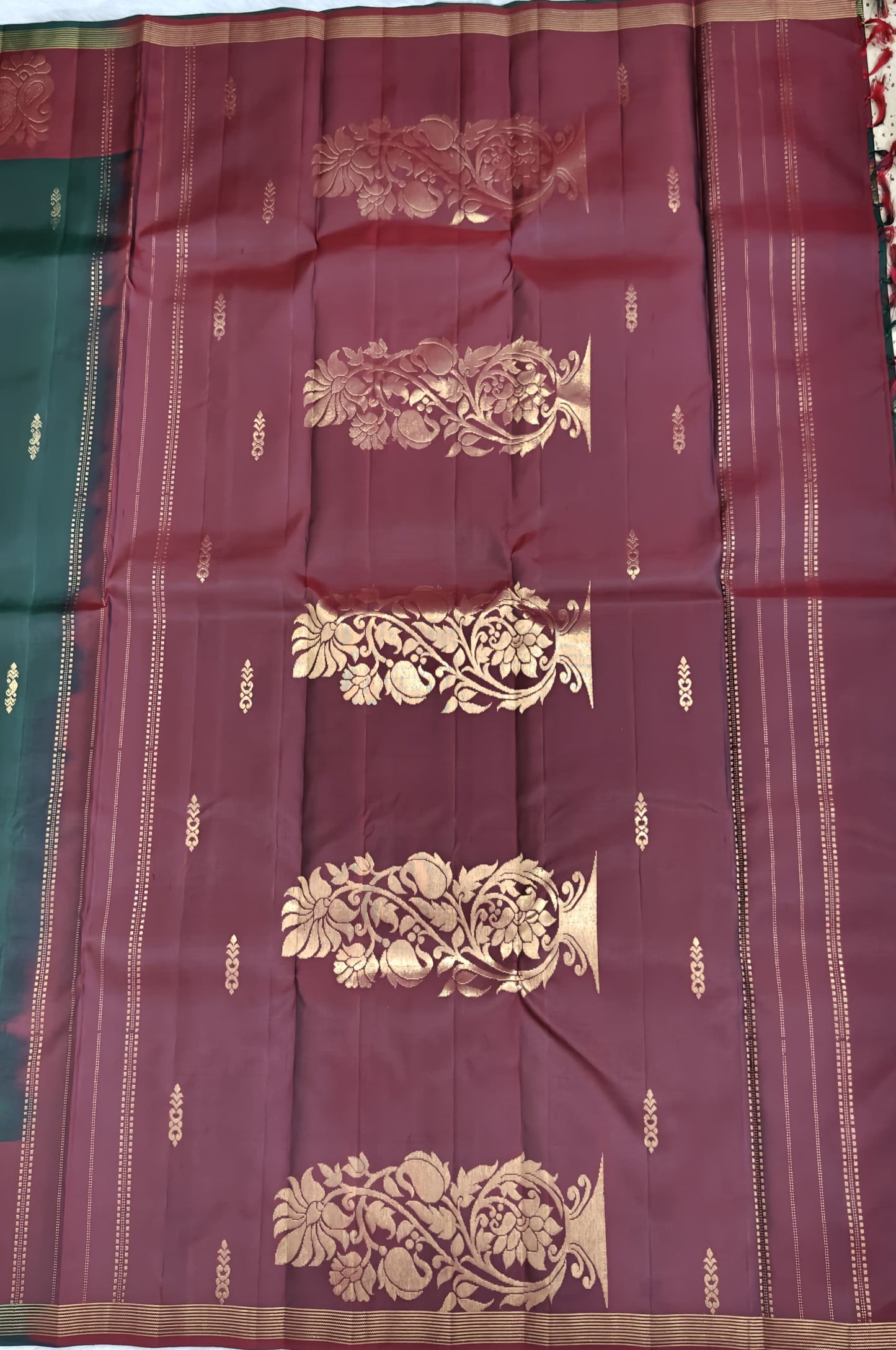 Dark Green & Maroon Pure Silk Saree