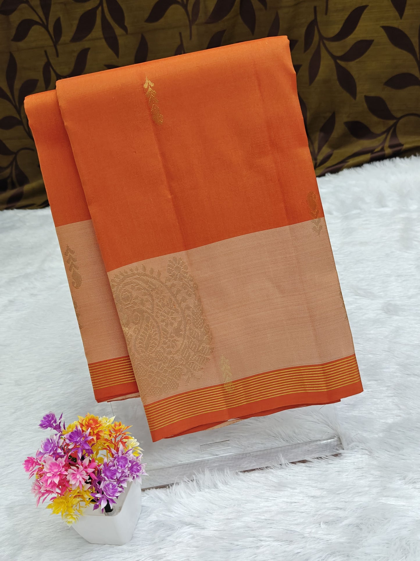 Orange & Peach Pure Silk Saree