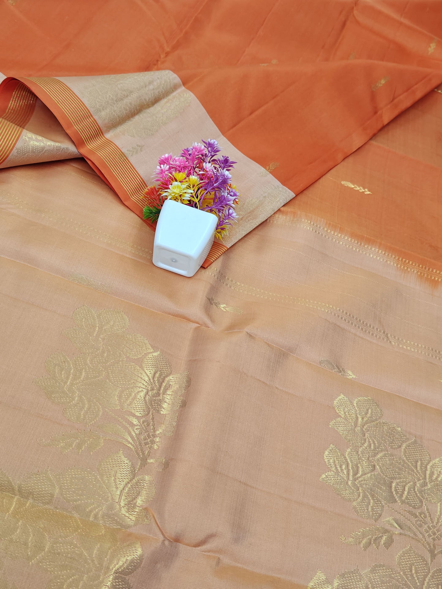 Orange & Peach Pure Silk Saree