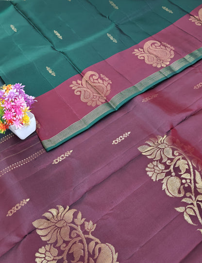 Dark Green & Maroon Pure Silk Saree