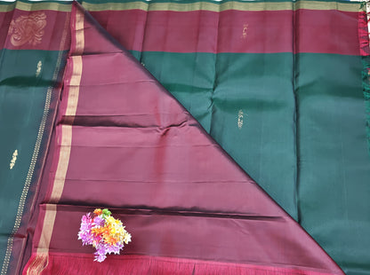 Dark Green & Maroon Pure Silk Saree