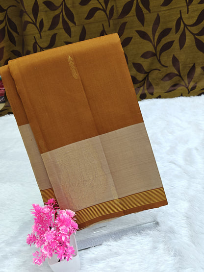 Rust Brown & Off White Border Pure Silk Saree
