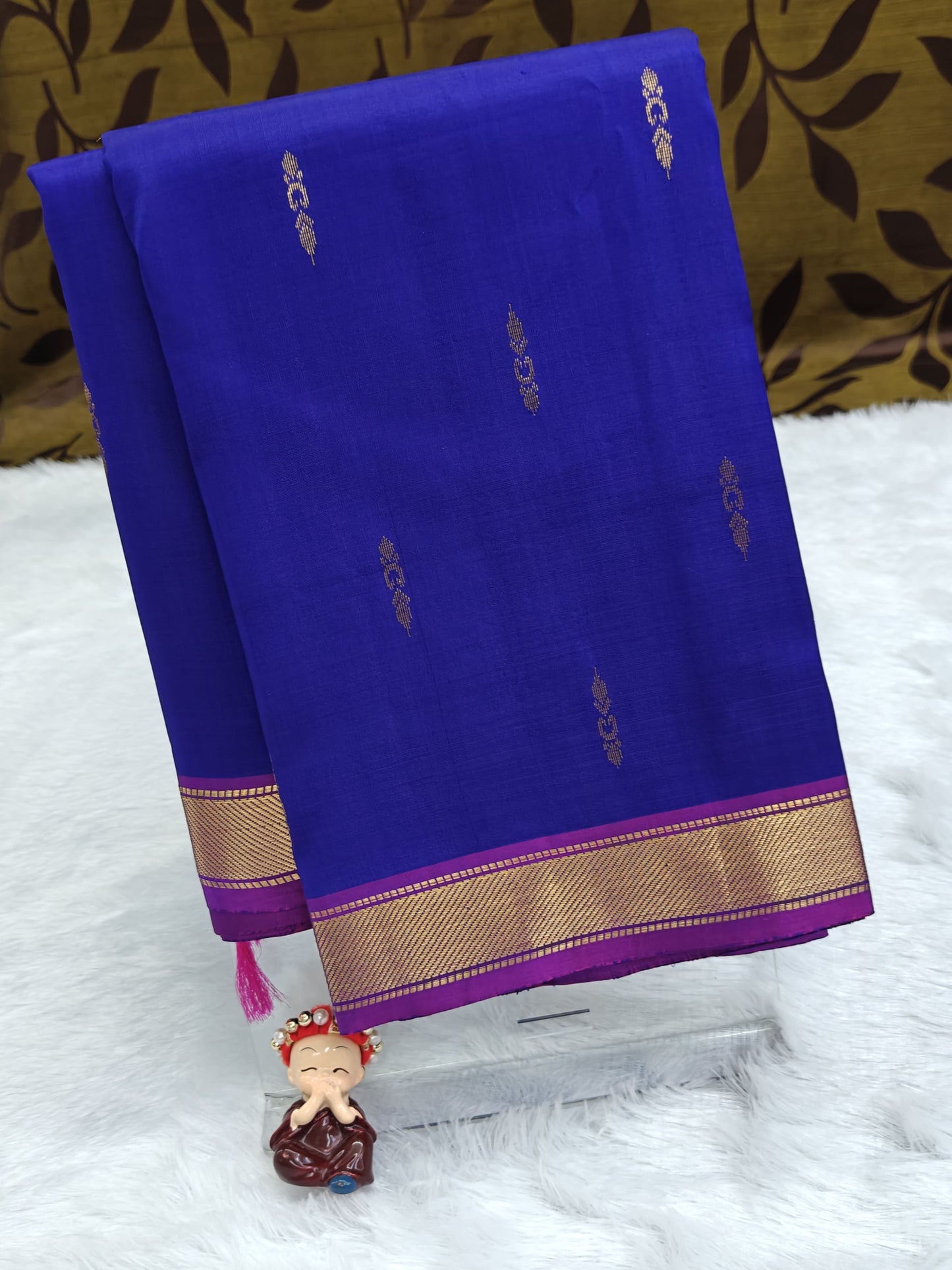 Royal Blue & Purple Border Pure Silk Saree
