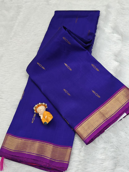 Royal Blue & Purple Border Pure Silk Saree