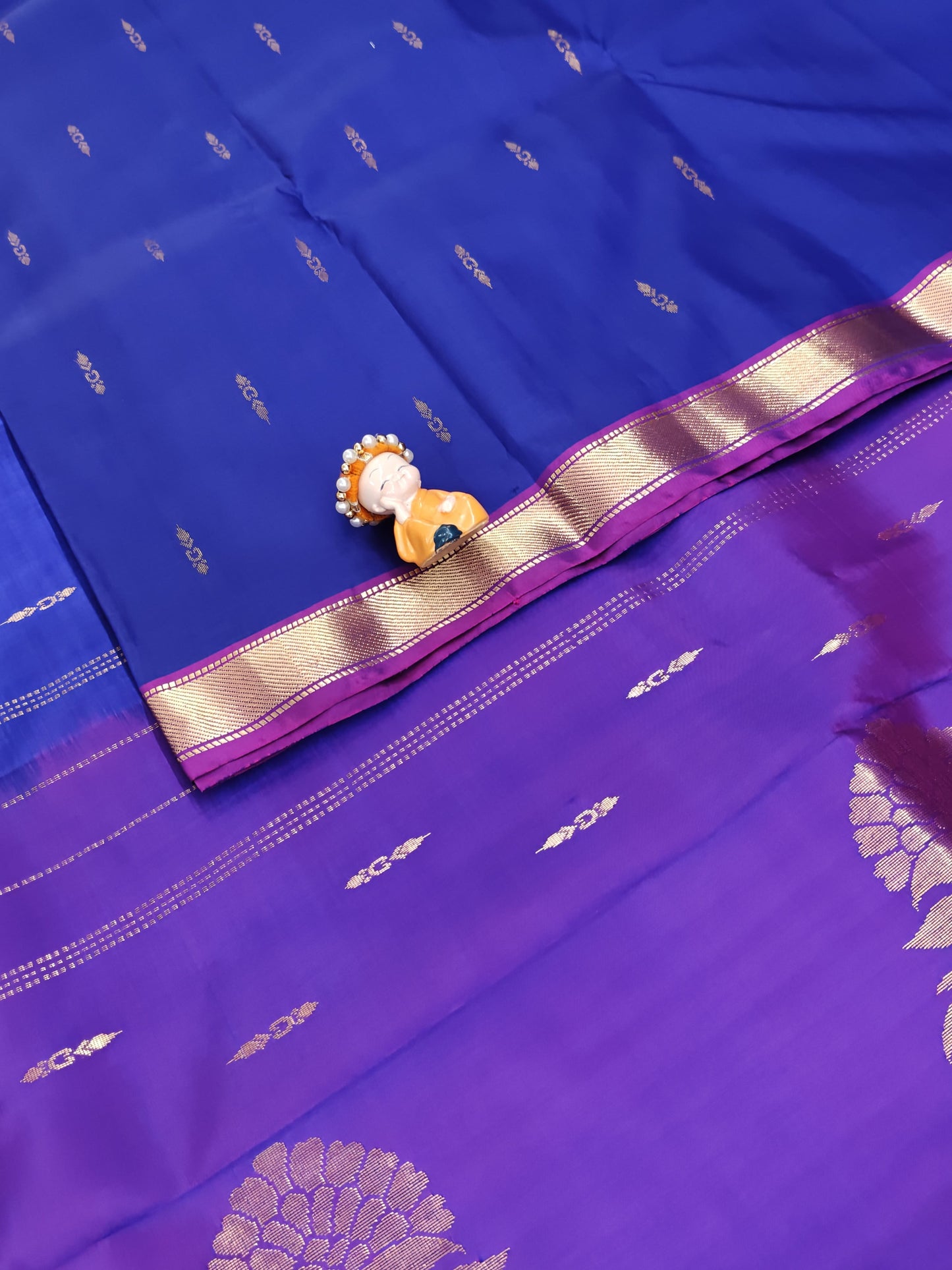 Royal Blue & Purple Border Pure Silk Saree