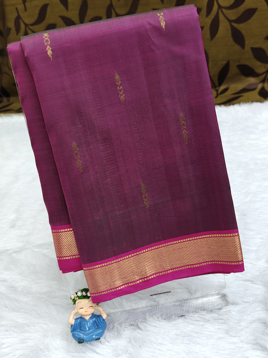 Deep Magenta with Pink Border Pure Silk Saree