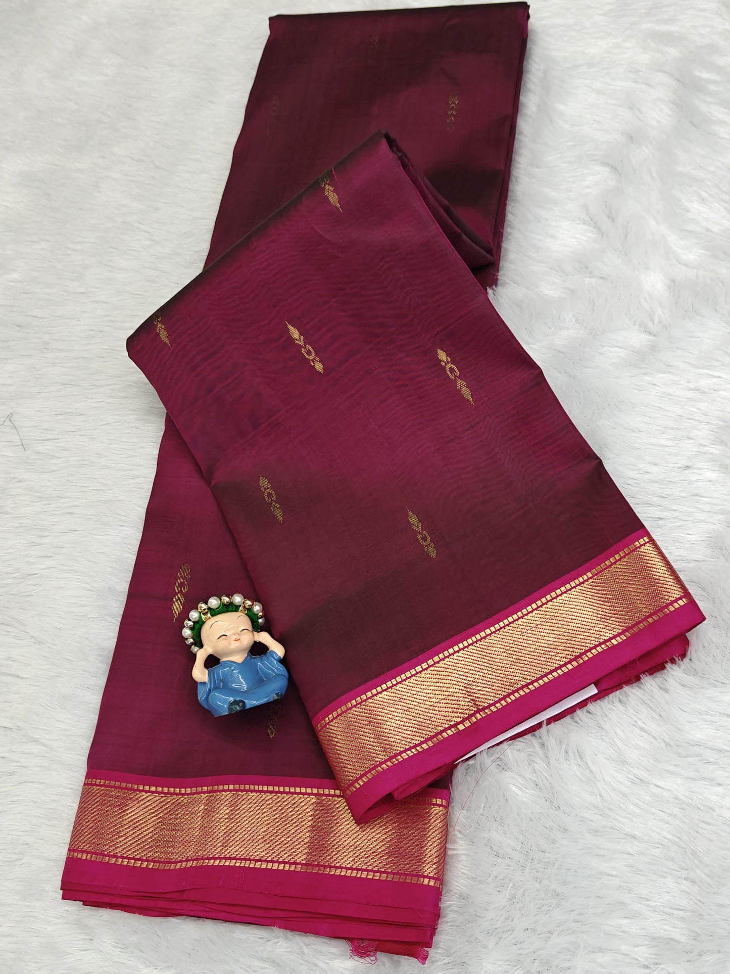 Deep Magenta with Pink Border Pure Silk Saree