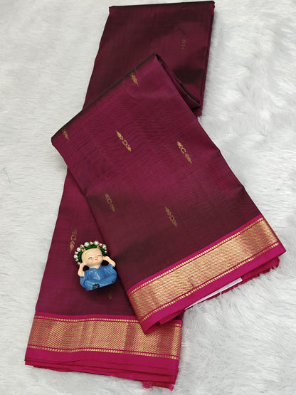 Deep Magenta with Pink Border Pure Silk Saree