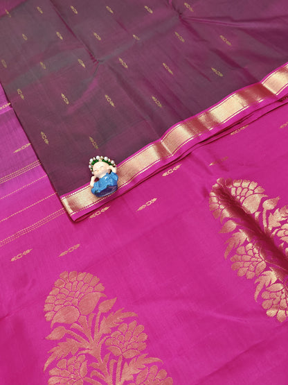 Deep Magenta with Pink Border Pure Silk Saree