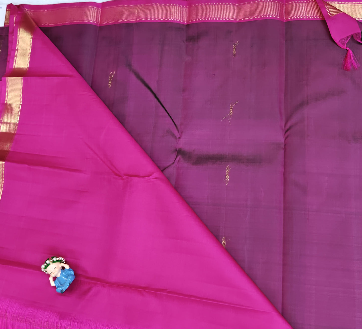 Deep Magenta with Pink Border Pure Silk Saree