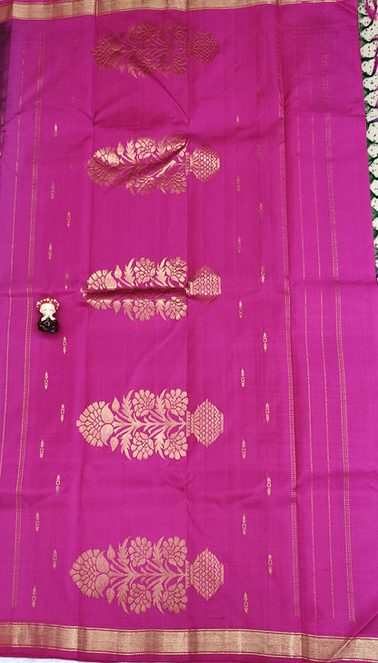 Deep Magenta with Pink Border Pure Silk Saree