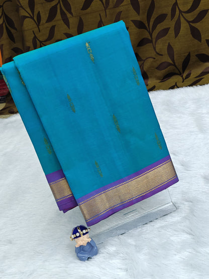 Navy Blue & Purple Border Pure Silk Saree