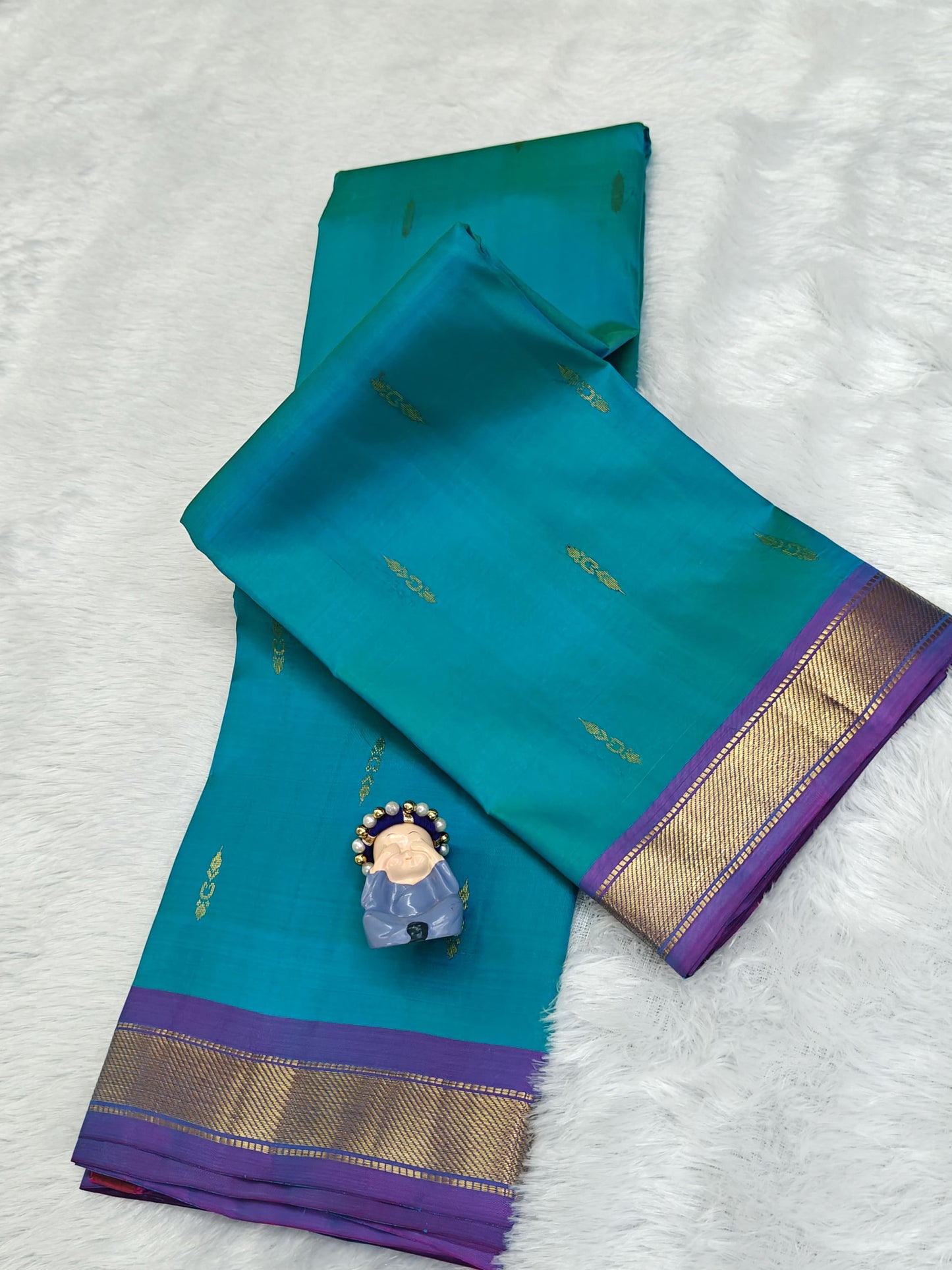 Navy Blue & Purple Border Pure Silk Saree