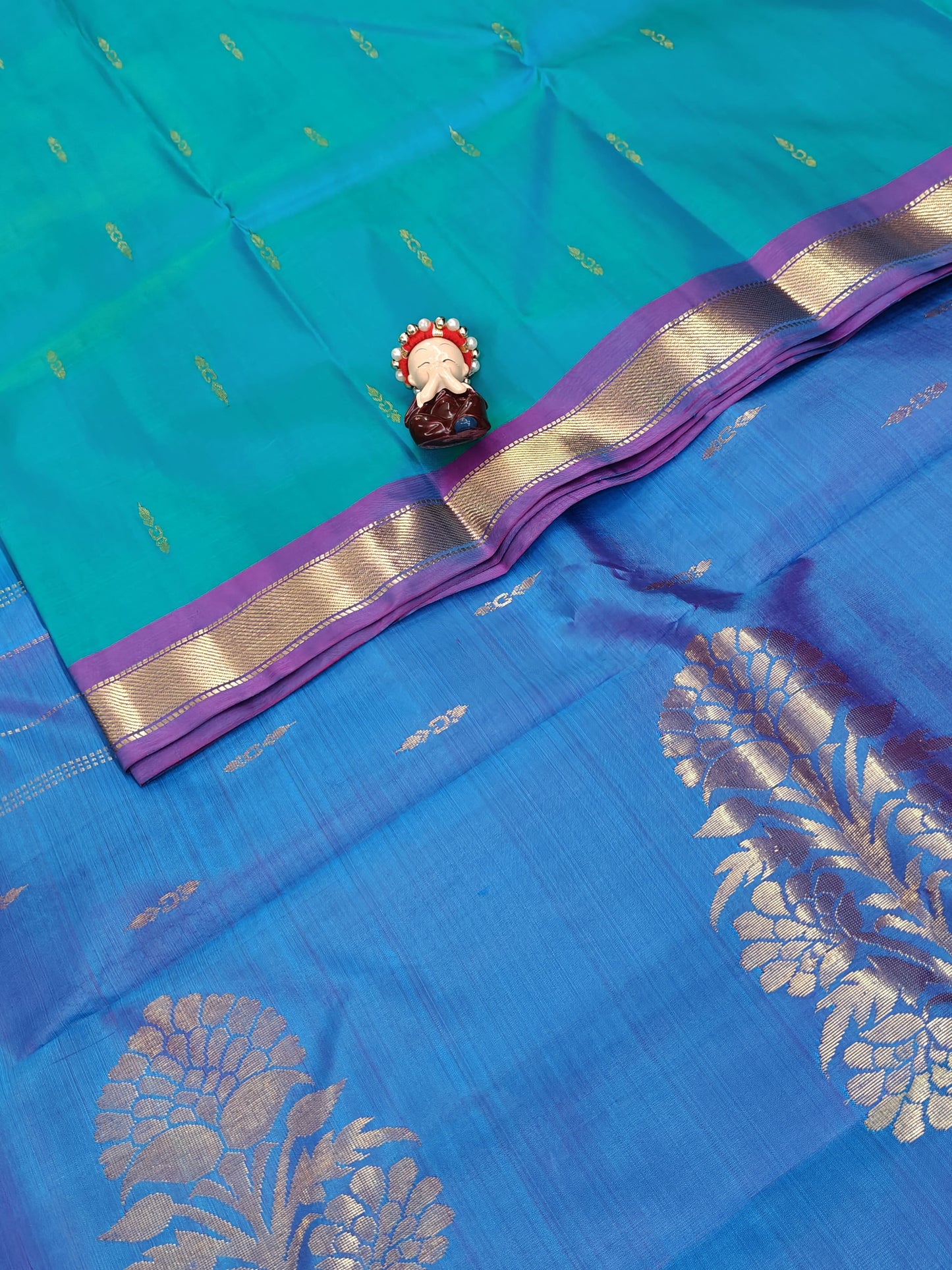 Navy Blue & Purple Border Pure Silk Saree
