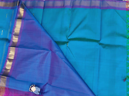Navy Blue & Purple Border Pure Silk Saree