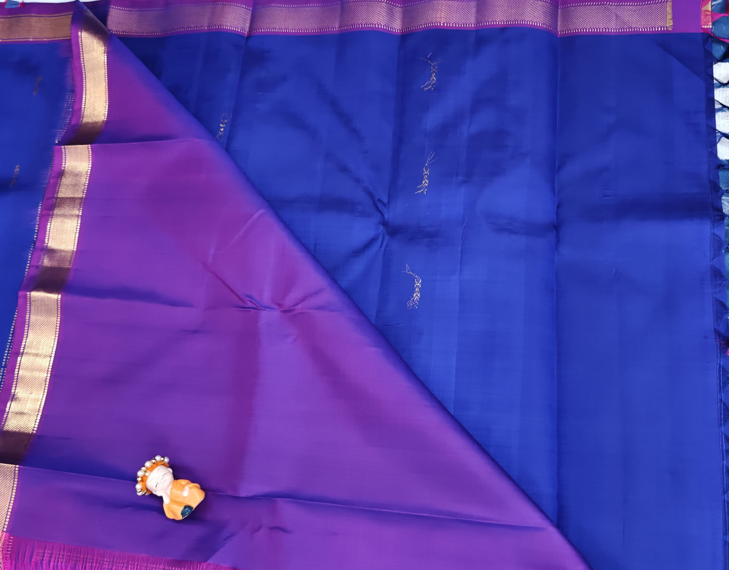 Royal Blue & Purple Border Pure Silk Saree