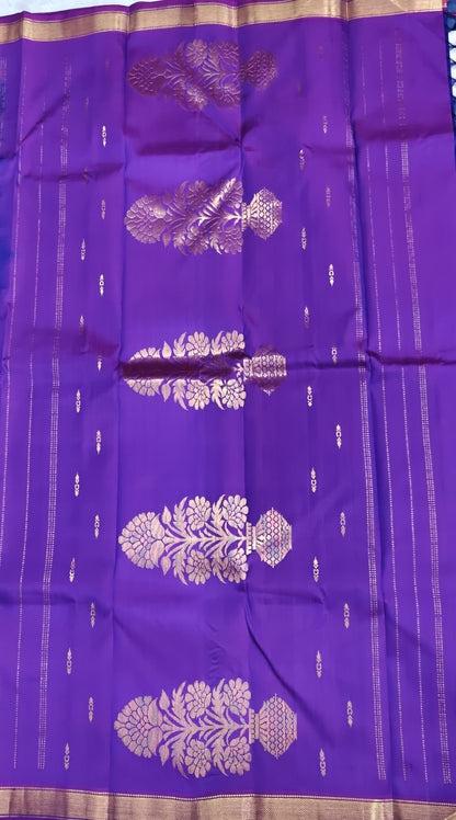 Royal Blue & Purple Border Pure Silk Saree
