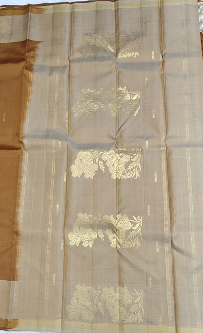 Rust Brown & Off White Border Pure Silk Saree