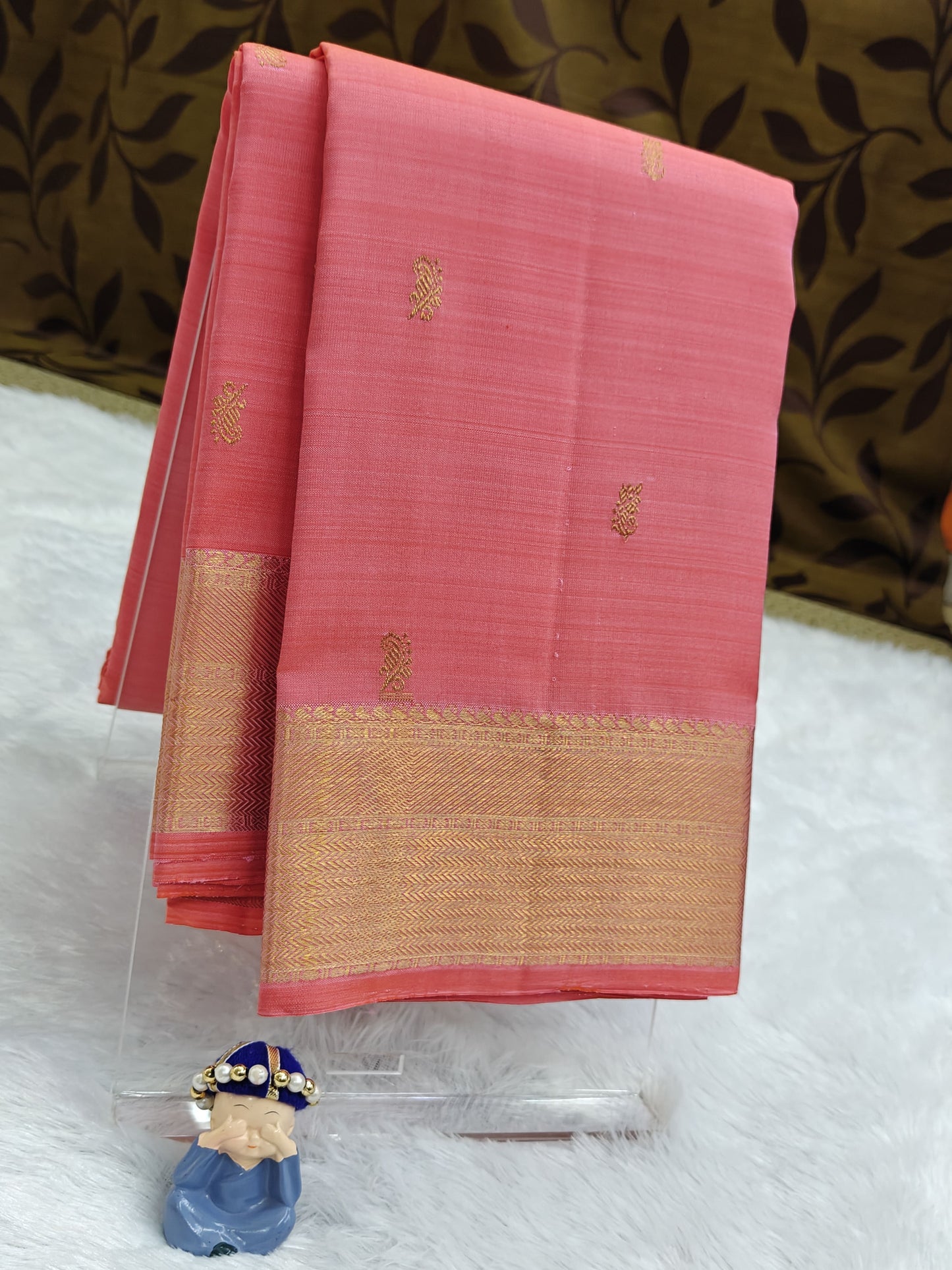 Pink Self Pure Silk Saree with Gold Border