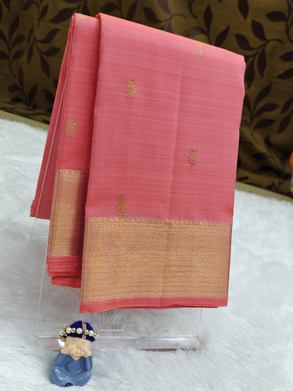 Pink Self Pure Silk Saree with Gold Border