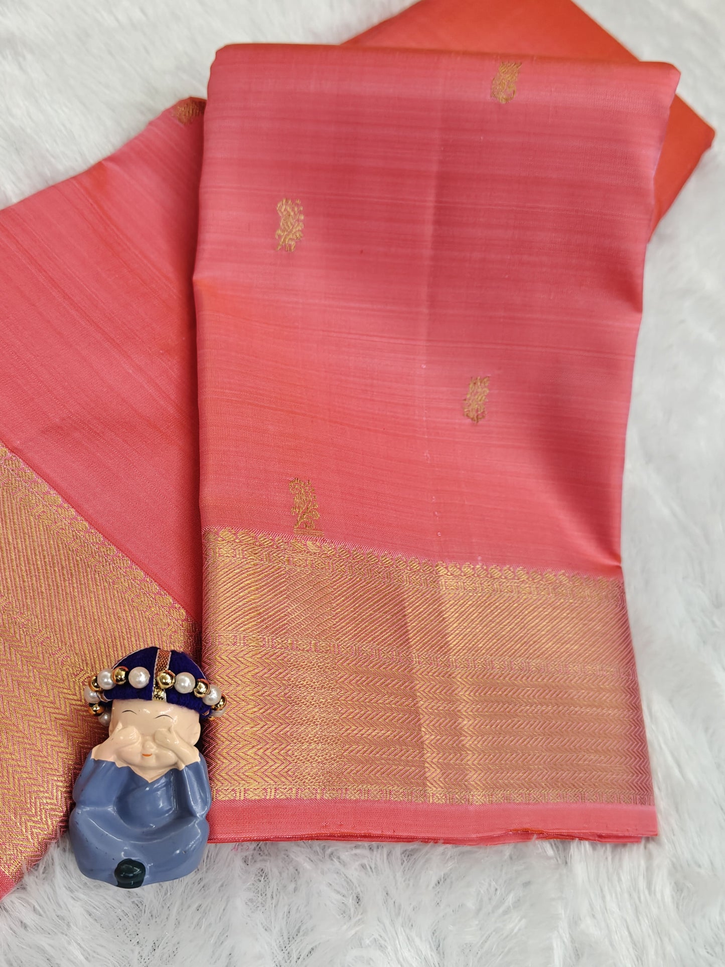Pink Self Pure Silk Saree with Gold Border