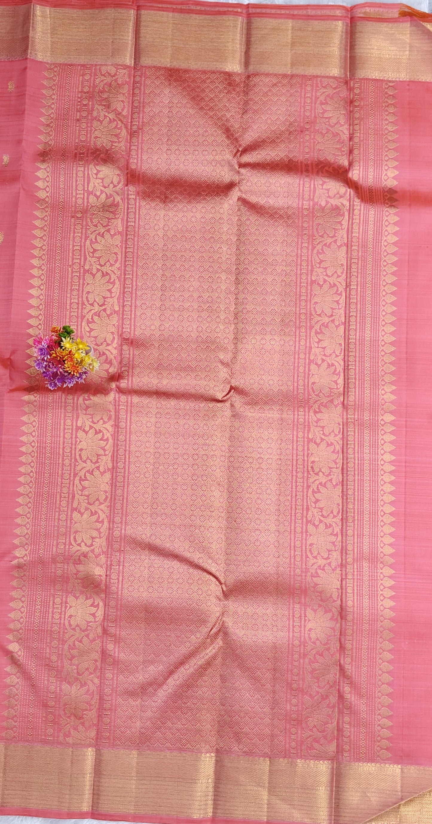 Pink Self Pure Silk Saree with Gold Border