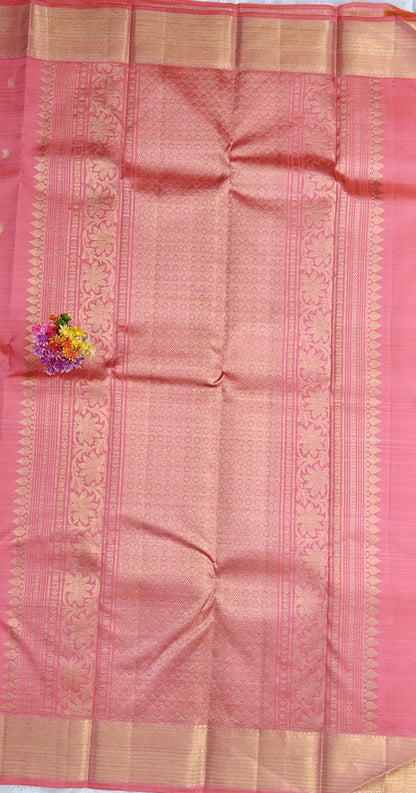 Pink Self Pure Silk Saree with Gold Border