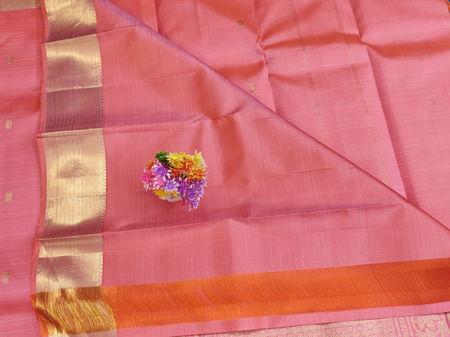 Pink Self Pure Silk Saree with Gold Border