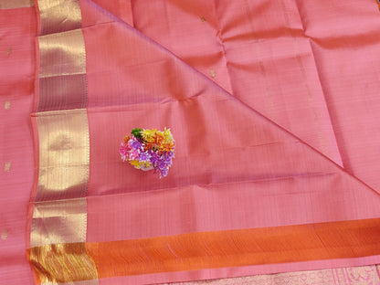 Pink Self Pure Silk Saree with Gold Border