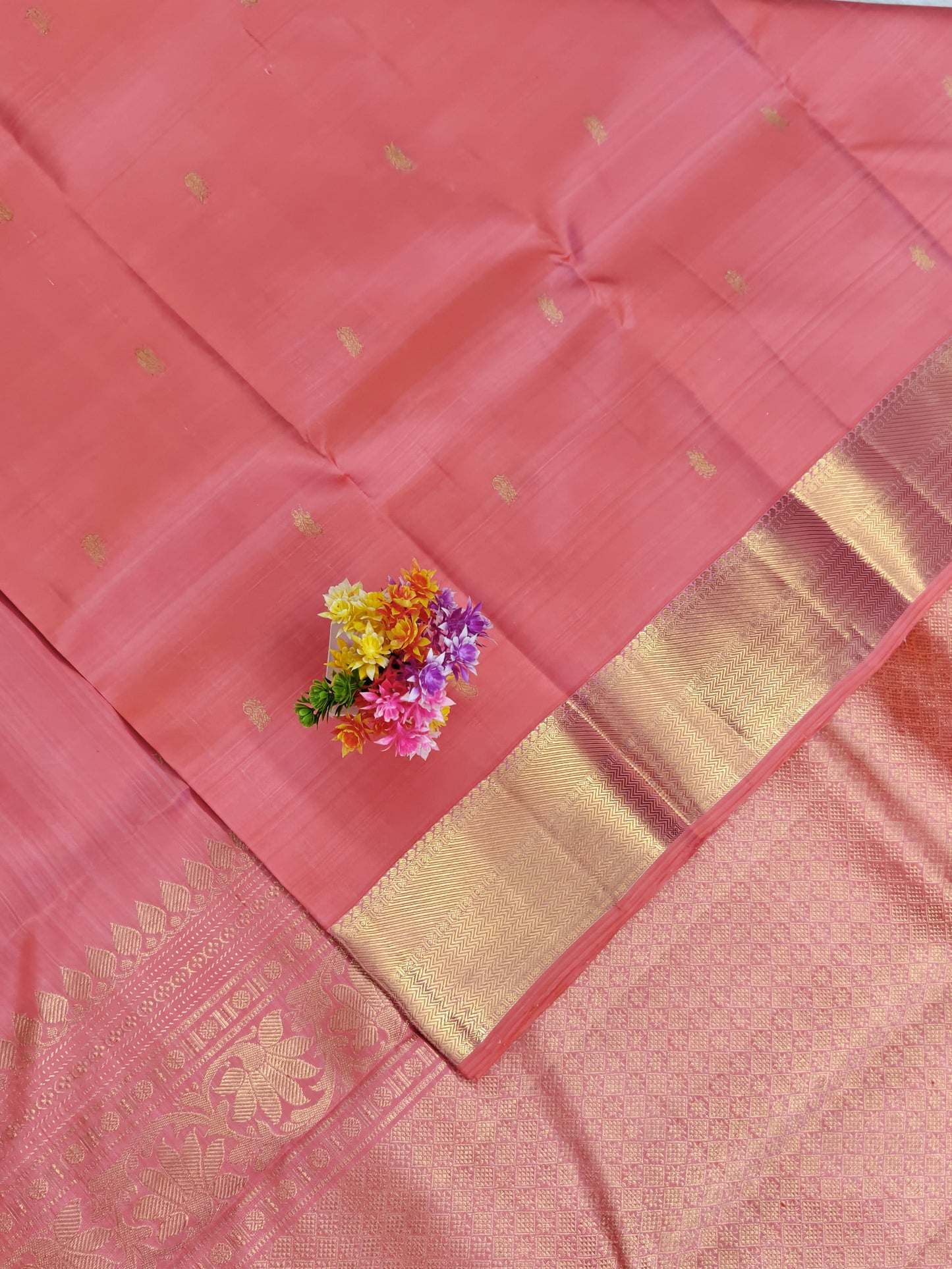 Pink Self Pure Silk Saree with Gold Border