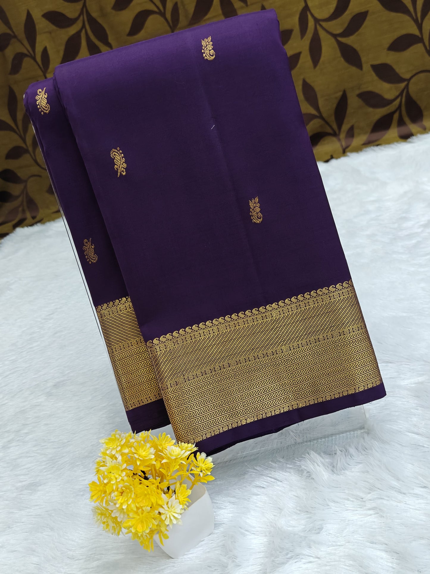 Violet Self Pure Silk Saree with Gold Border