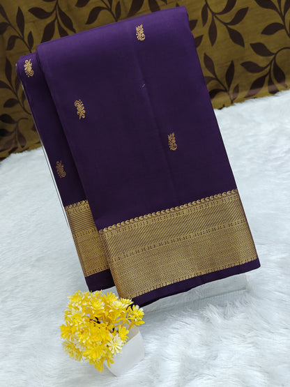 Violet Self Pure Silk Saree with Gold Border