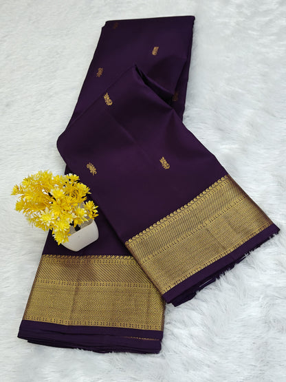Violet Self Pure Silk Saree with Gold Border