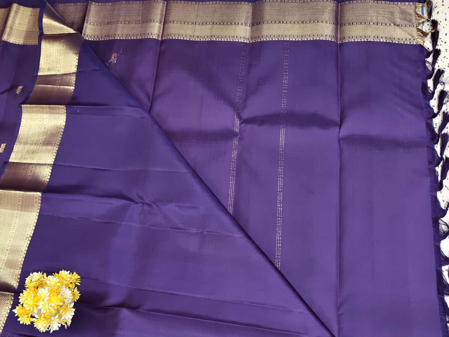 Violet Self Pure Silk Saree with Gold Border