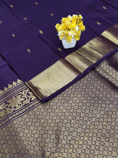 Violet Self Pure Silk Saree with Gold Border
