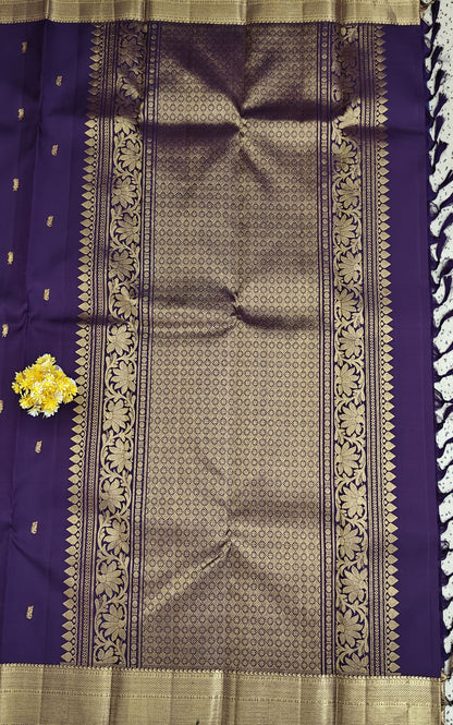 Violet Self Pure Silk Saree with Gold Border