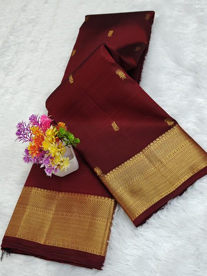 Maroon Self Pure Silk Saree with Gold Border