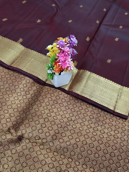 Maroon Self Pure Silk Saree with Gold Border