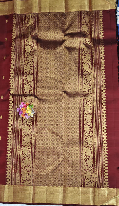 Maroon Self Pure Silk Saree with Gold Border