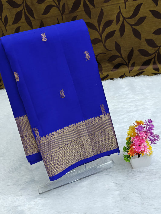 Royal Blue Self Pure Silk Saree with Gold Border