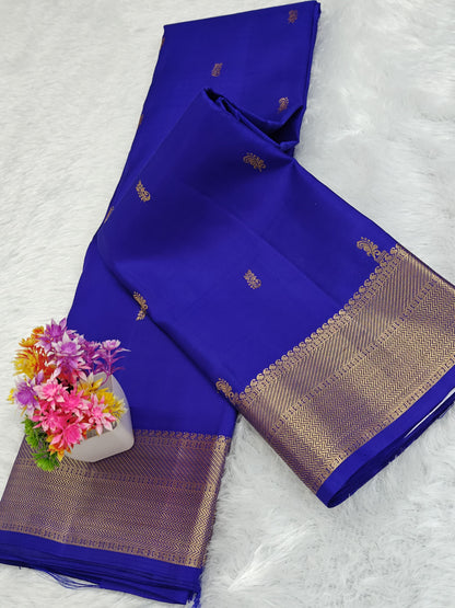 Royal Blue Self Pure Silk Saree with Gold Border